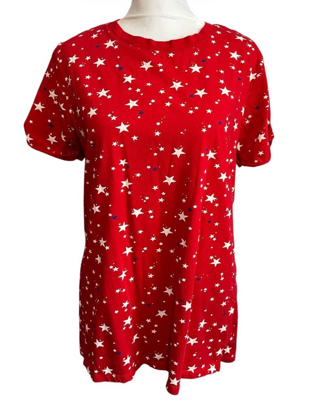 St. John's Bay Red Star-Print Short Sleeve Tee size L 4 of July